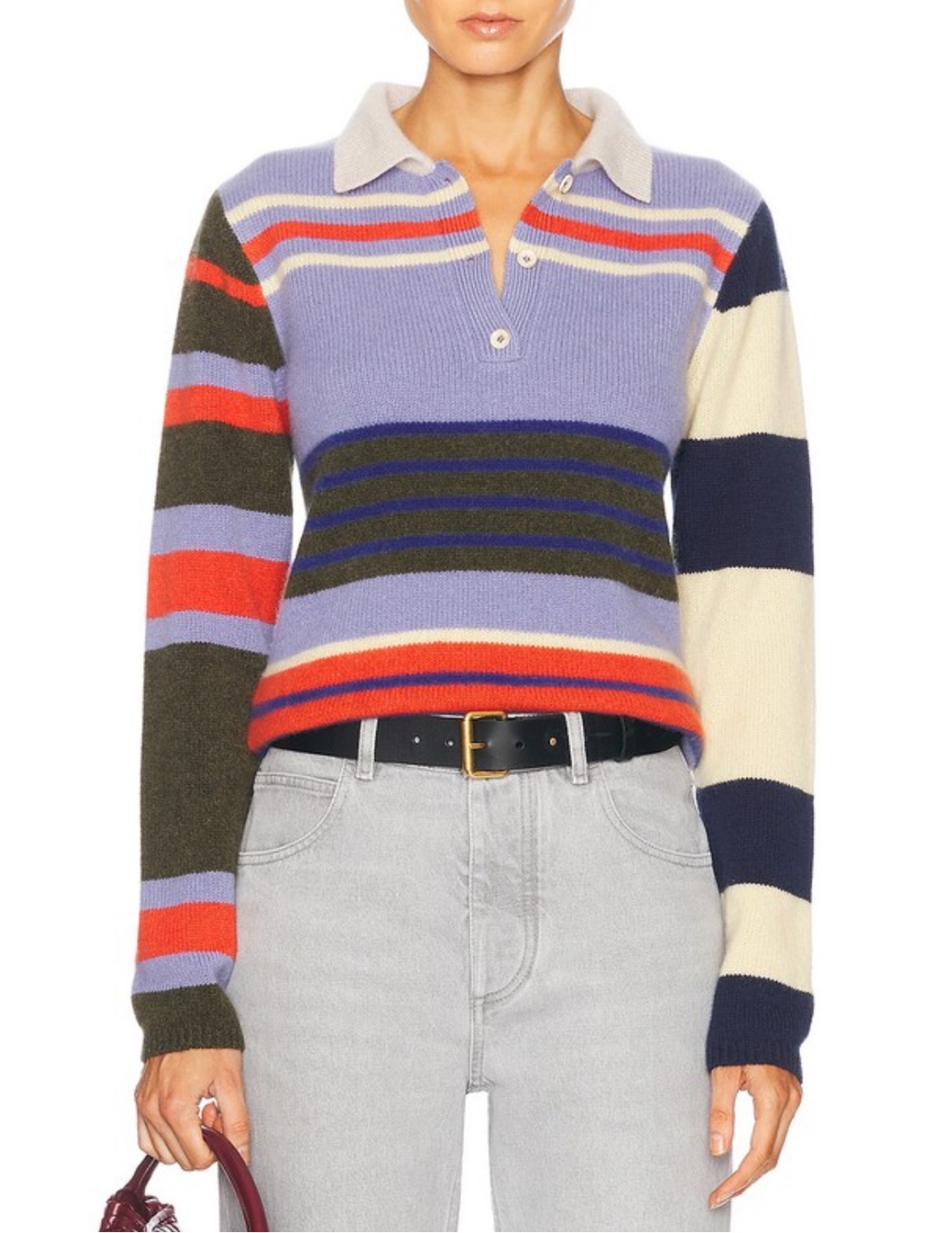 The Elder Statesman Chaos Stipe Fitted Polo Sweater New